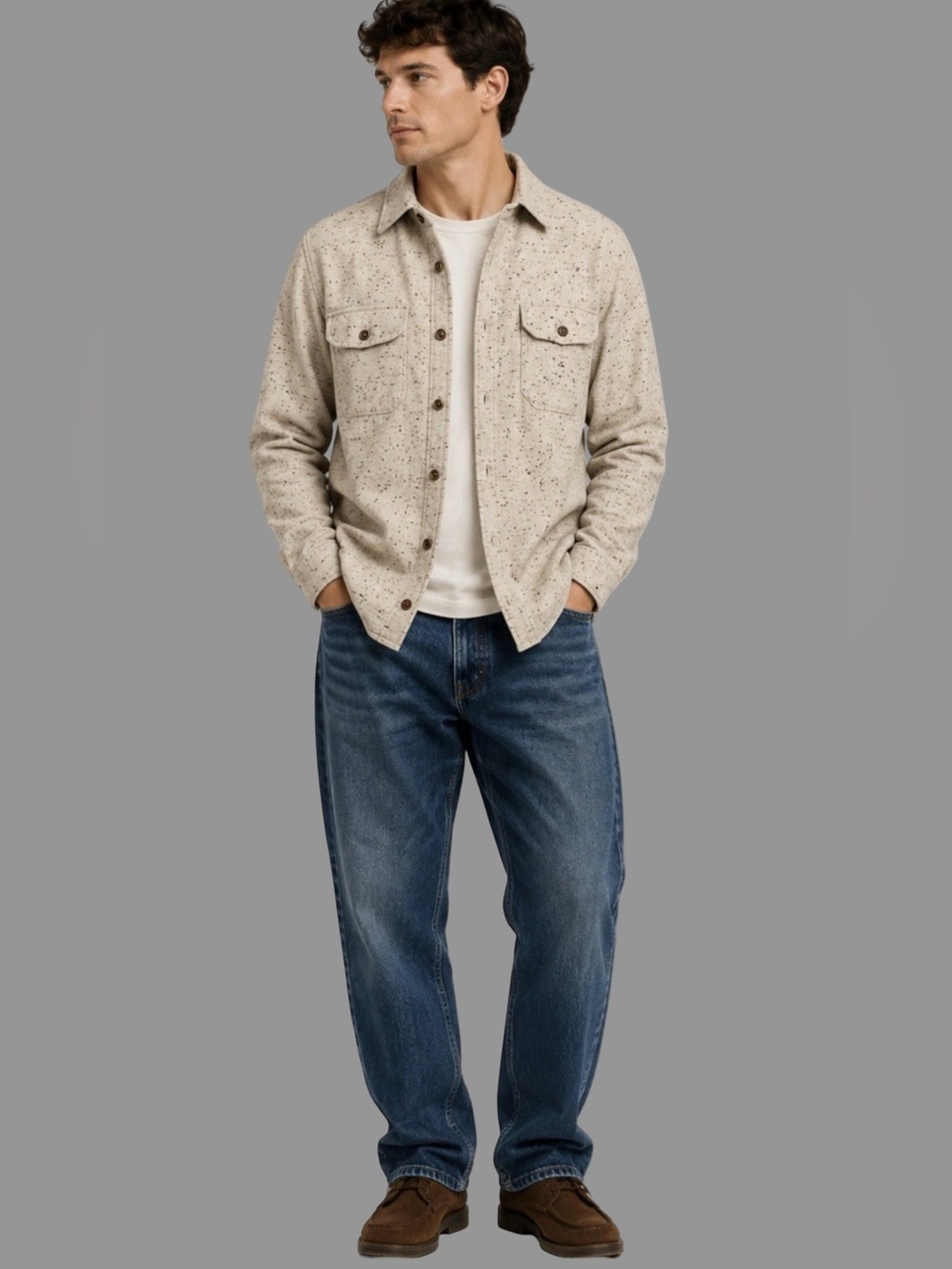 New Men's J Crew Donegal Tweed Fleece Overshirt/Shacket in Oatmeal Size L